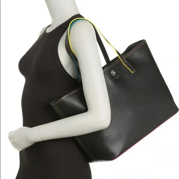 KURT GEIGER LONDON Richmond Shopper Black Tote Bag With Rainbow Lined Stitching - Picture 7 of 9